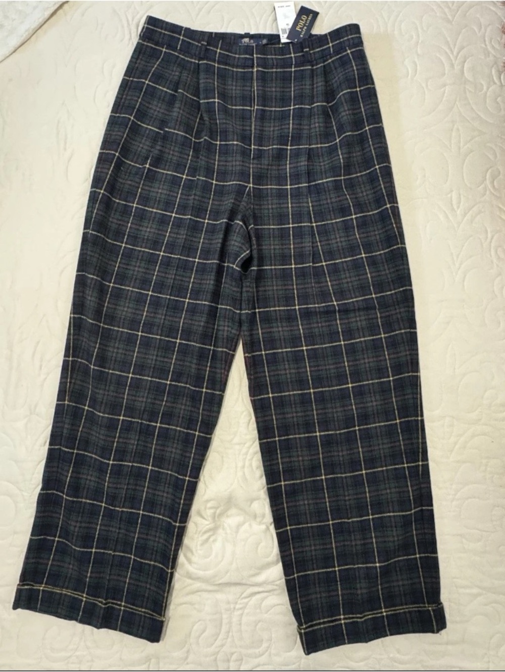 NWT Polo Ralph Lauren Plaid Wool Size 14 Pants Wide Leg 9/15 Concept Multicolor